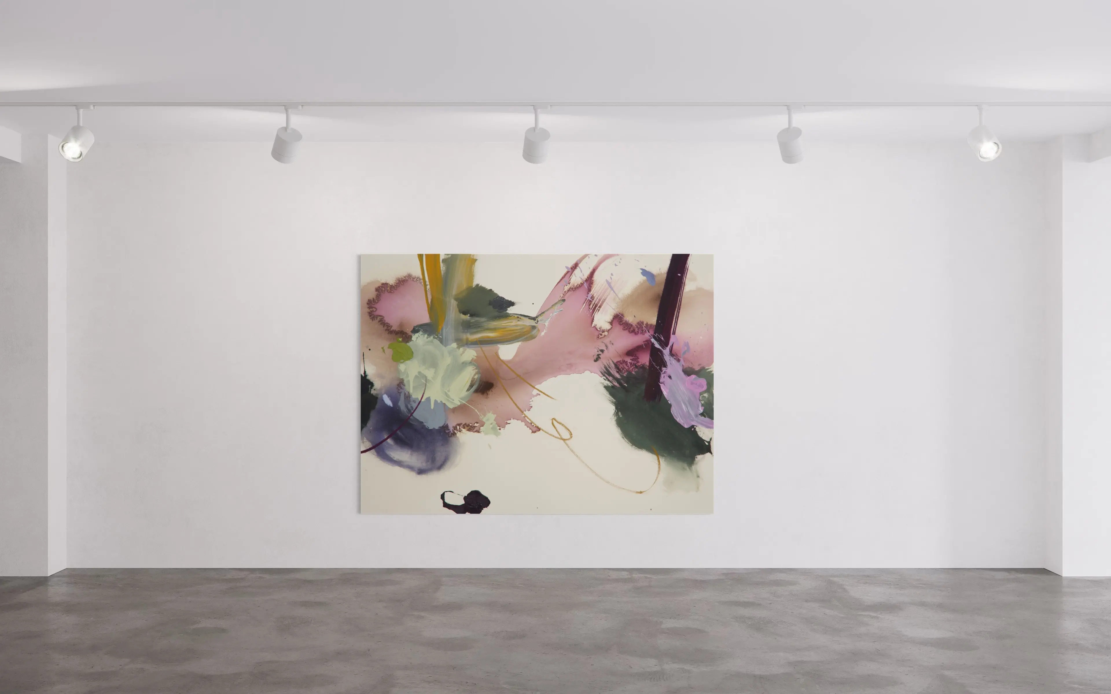 Hier sehen wir das Kunstwerk "Fever Without a Body" in der Technik "Acryl auf Leinwand" aus dem Jahr 2026 der Berliner Künstlerin "Helen Hu", vertreten durch die zeitgenössische Hamburger Kunstgalerie "Galerie von Wegen" mit Sitz im Levantehaus in den Mönckebergstraße 7. 