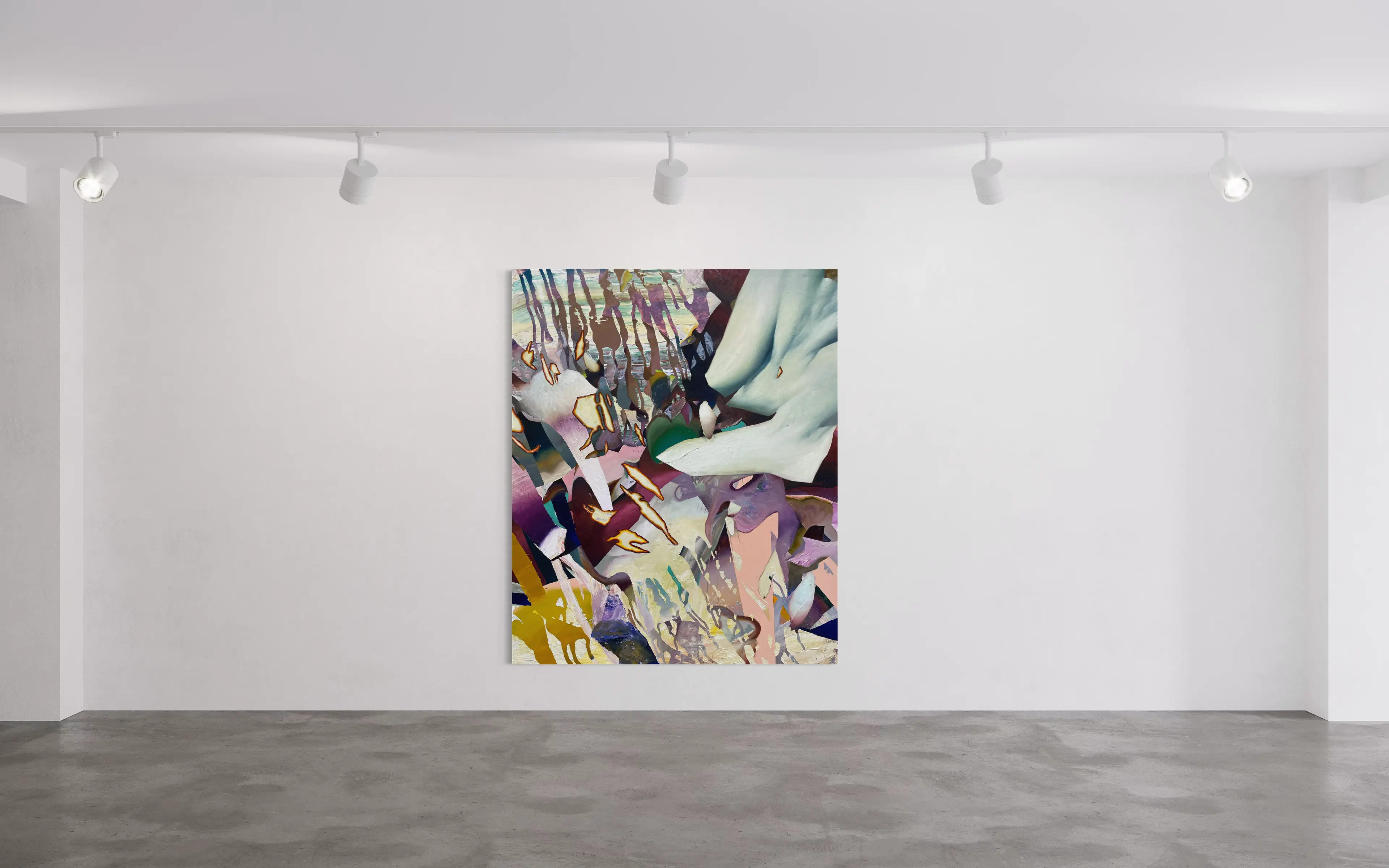 Hier sehen wir das Kunstwerk "Delicate Matter III" in der Technik "Öl & Mischtechnik auf Leinwand" aus dem Jahr 2026 des Hamburger Künstlers "Jakob Scheidt", vertreten durch die zeitgenössische Hamburger Kunstgalerie "Galerie von Wegen" mit Sitz im Levantehaus in den Mönckebergstraße 7. 