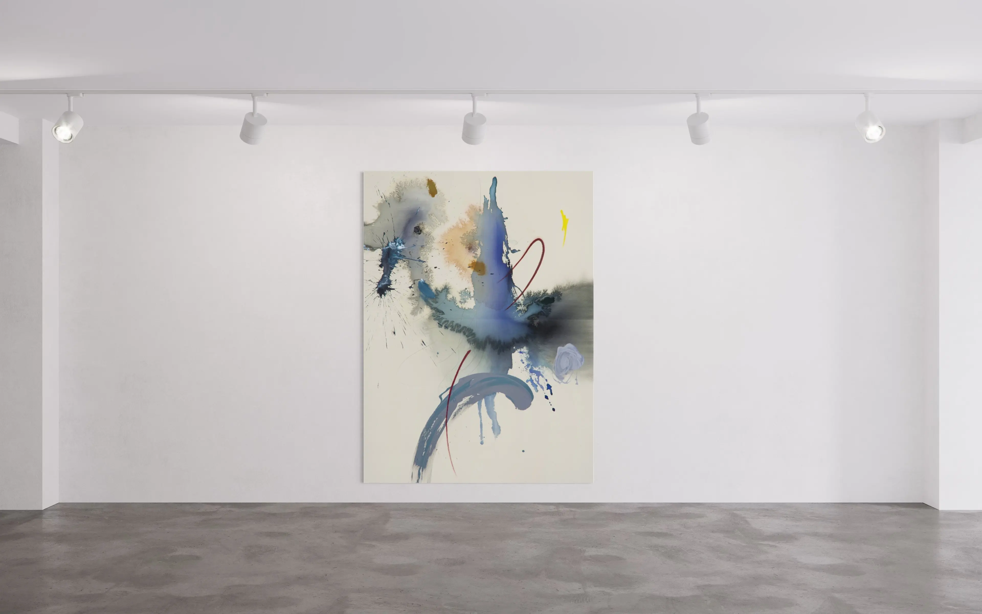 Hier sehen wir das Kunstwerk "Discussions With a Revolving Door" in der Technik " Acryl auf Leinwand" aus dem Jahr 2026 der Berliner Künstlerin "Helen Hu", vertreten durch die zeitgenössische Hamburger Kunstgalerie "Galerie von Wegen" mit Sitz im Levantehaus in den Mönckebergstraße 7. 