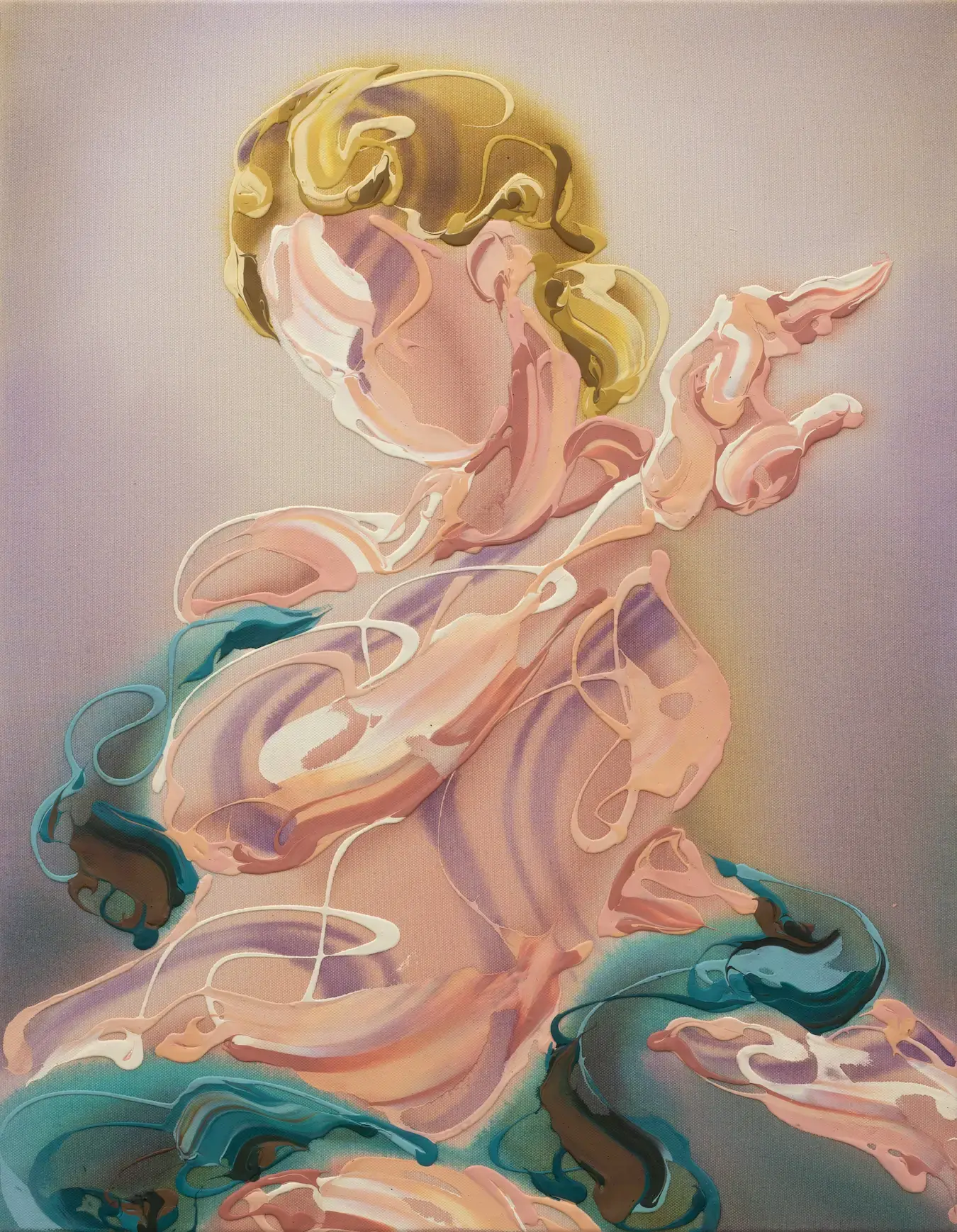 Hier sieht man das Werk "Leaving the words" aus dem Jahr 2025 des Berliner Künstlers "Lennart Grau", vertreten durch die zeitgenössische Hamburger Kunstgalerie "Galerie von Wegen", mit Sitz im Levantehaus in der Mönckebergstraße 7.