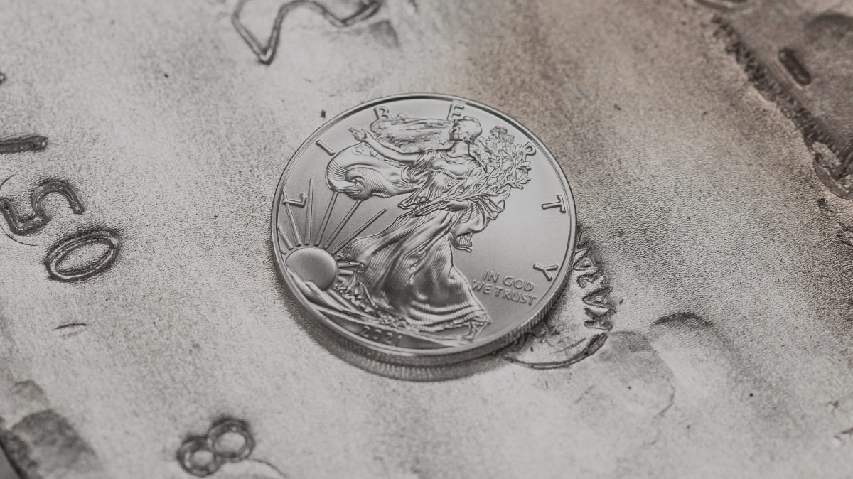 Image of a newly minted silver coin.