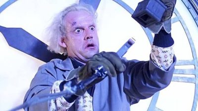 Doc hanging from the Clock Tower in Back to the Future