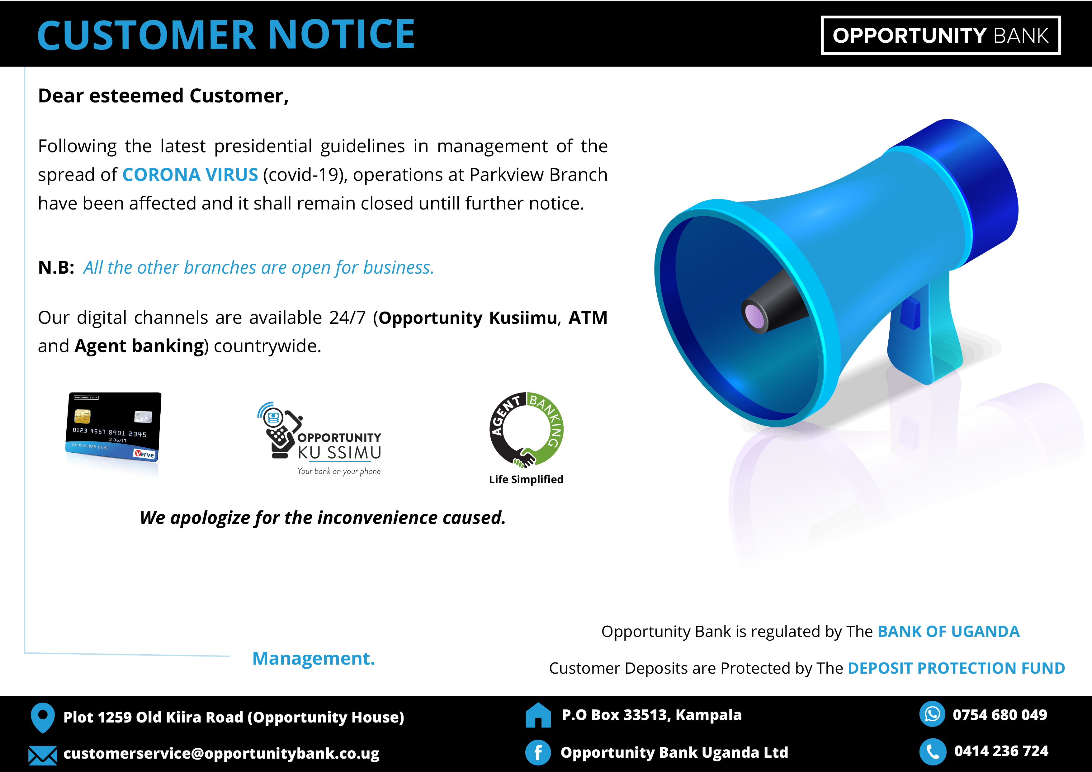 Temporary Branch closure