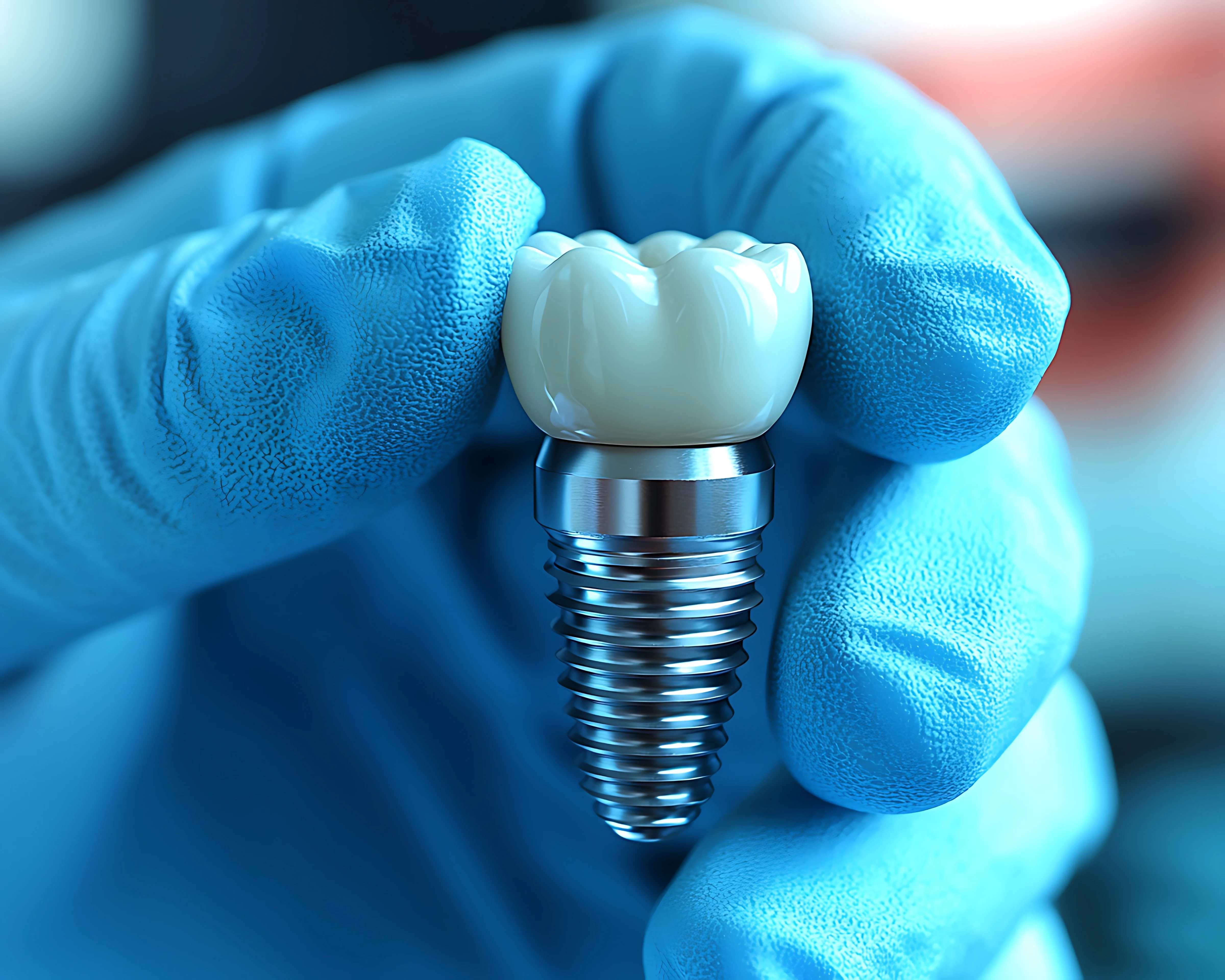 Zubní technik zkoumá zubní implantát