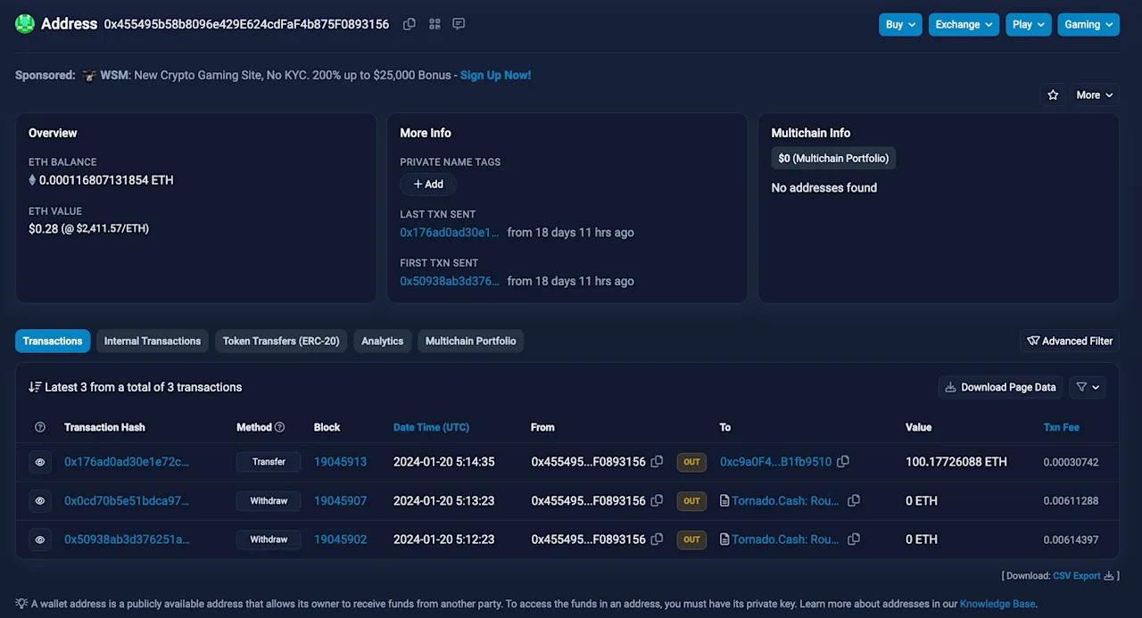 Ethereum Wallet Transaction Summary