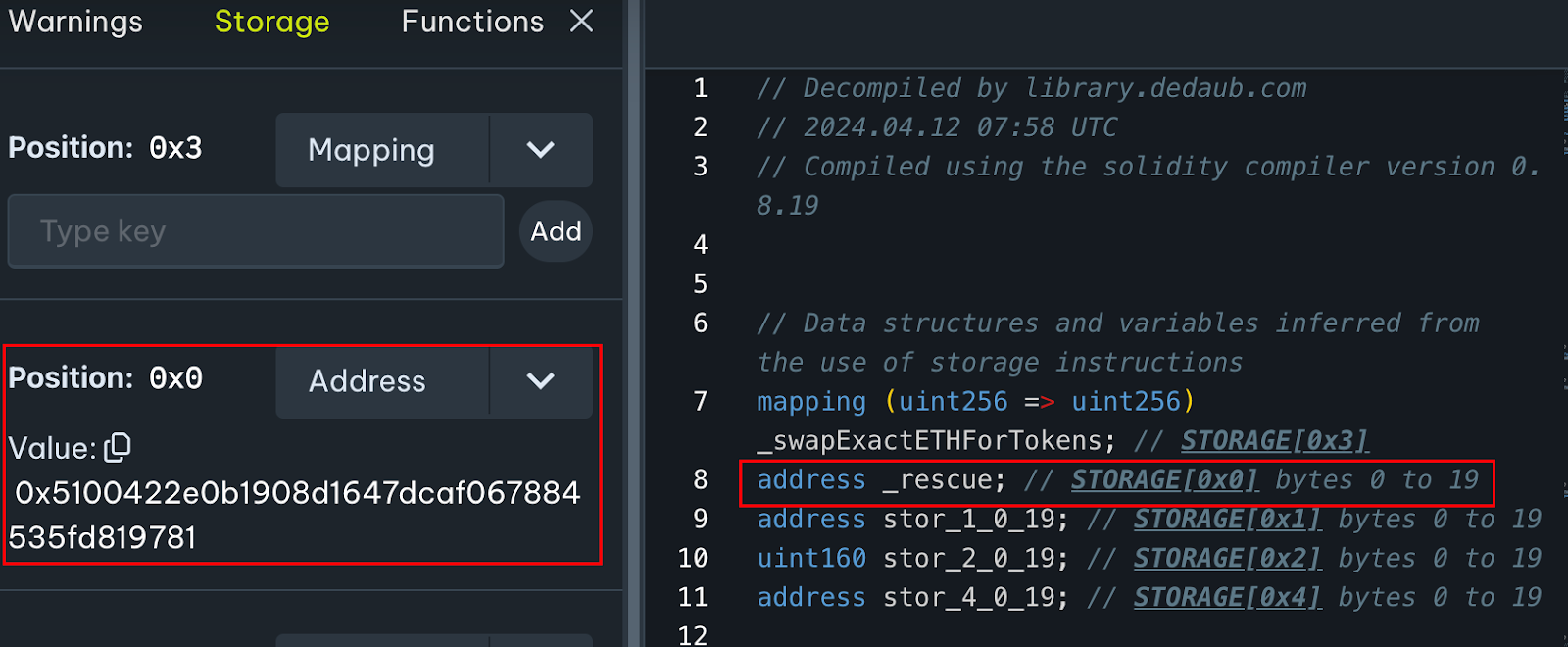 Solidity Storage and Decompiled Contract Code