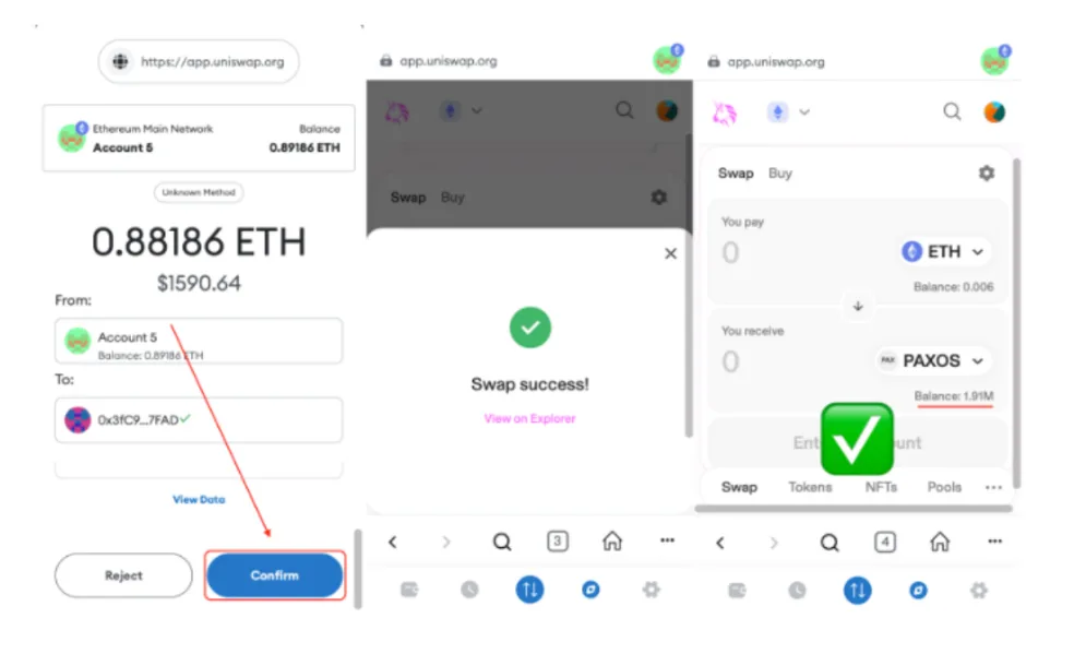 Ethereum Transaction Confirmation and Uniswap Interface