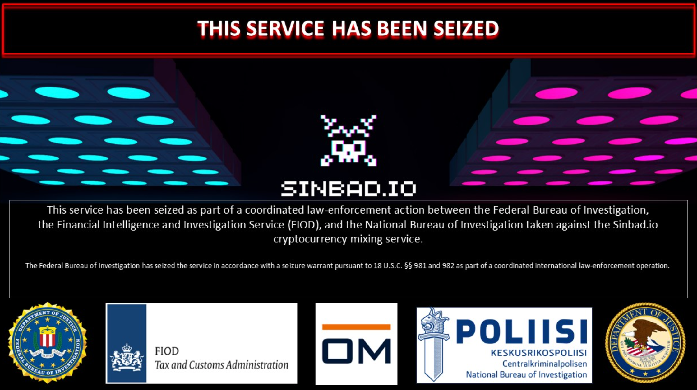 Official Seizure Notice for Sinbad.io Cryptocurrency Mixing Service