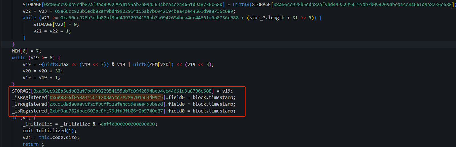 Smart Contract Code Showing Registration Timestamps