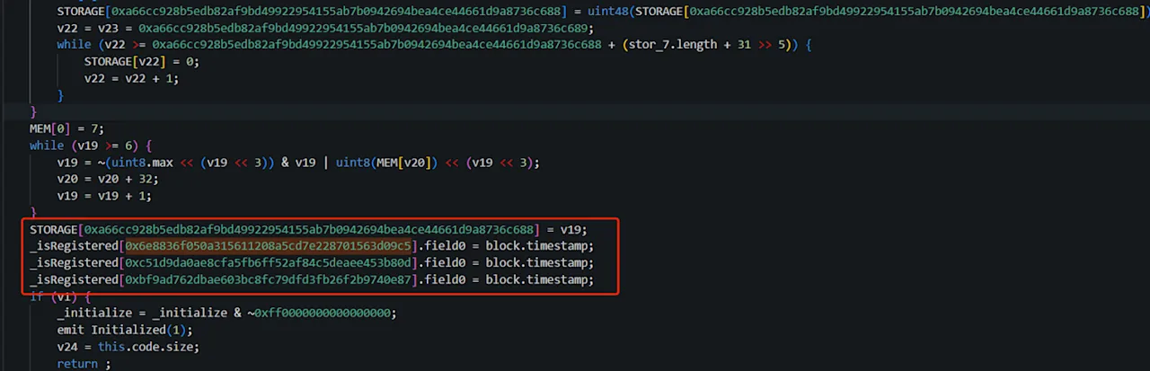 Smart Contract Code Showing Registration Timestamps