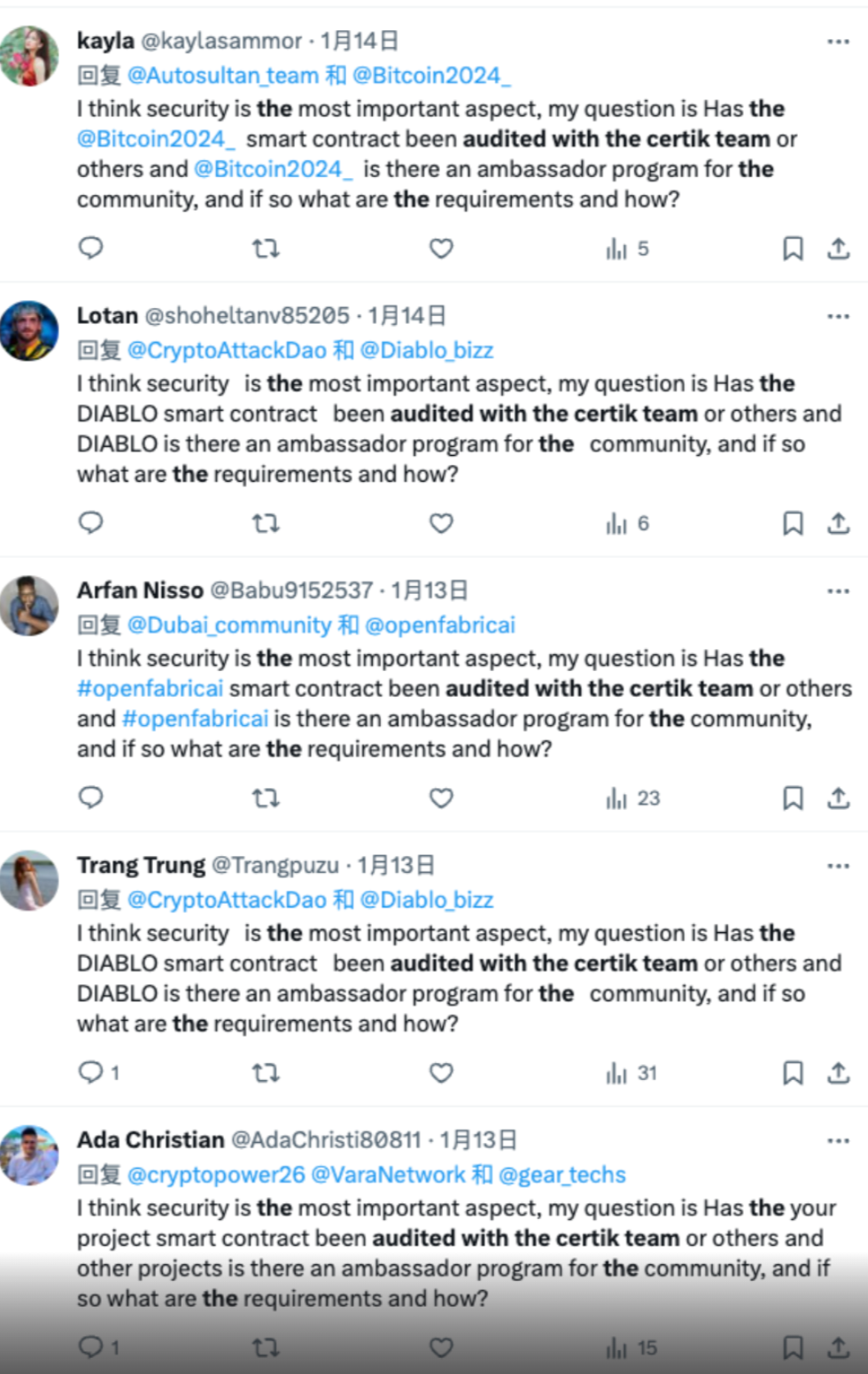 Pattern of Repetitive Social Media Posts Questioning Smart Contract Audits