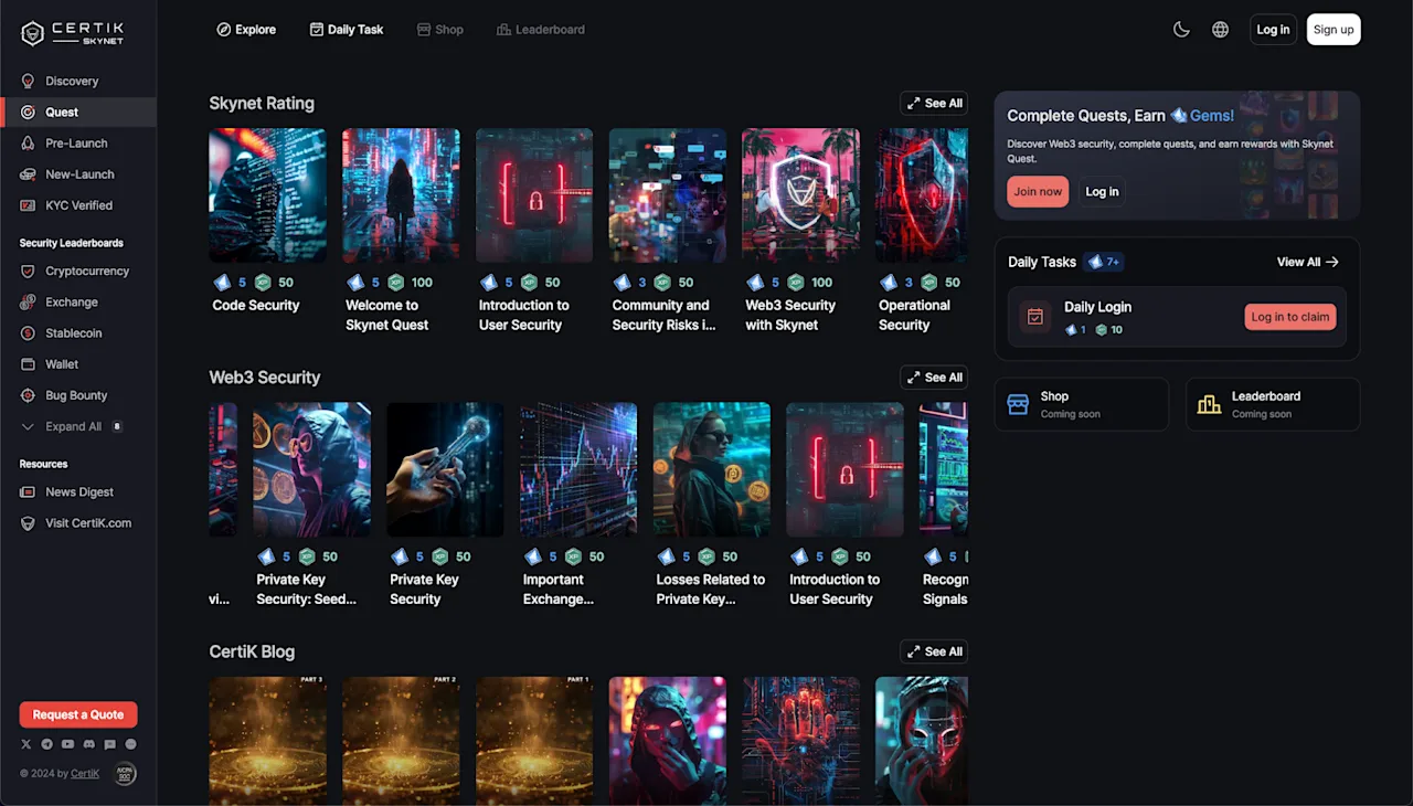 CertiK Skynet Quest Dashboard