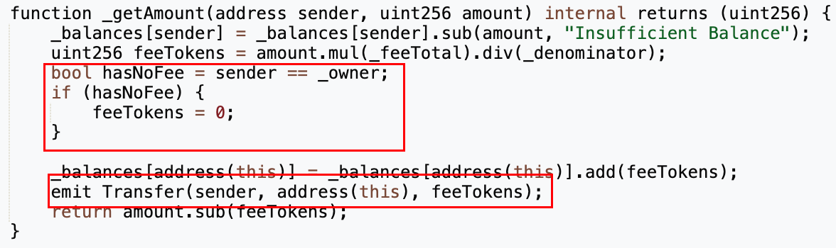 Smart Contract Code - Token Transfer Fee Logic