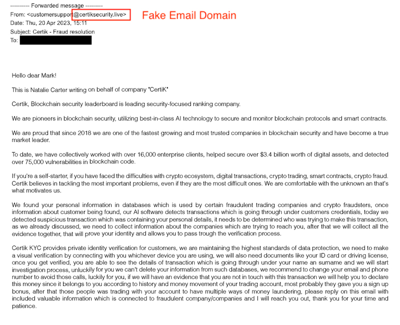 Example of a Phishing Email Impersonating a Security Firm