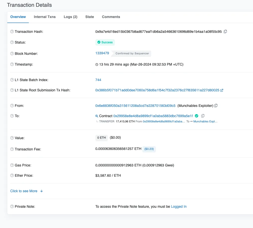 Detailed View of a Transaction on a Blockchain Explorer