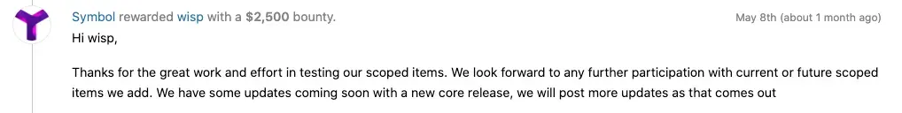 Response from Symbol team on a reported vulnerability