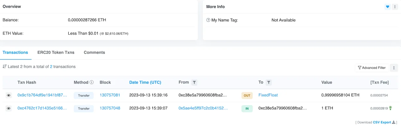 Ethereum Wallet Transaction Summary