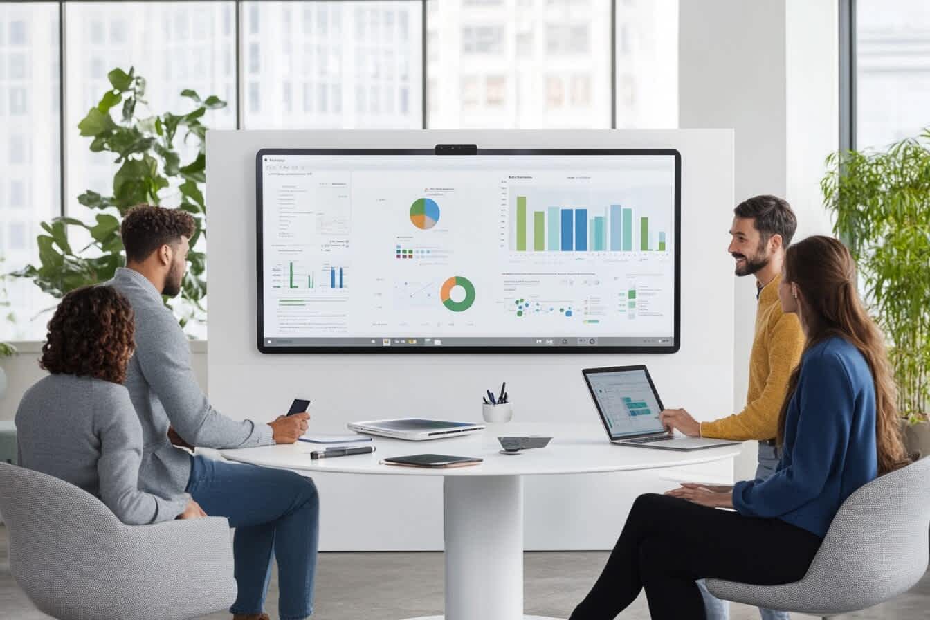 A modern Timewave office environment with a diverse group of professionals collaborating