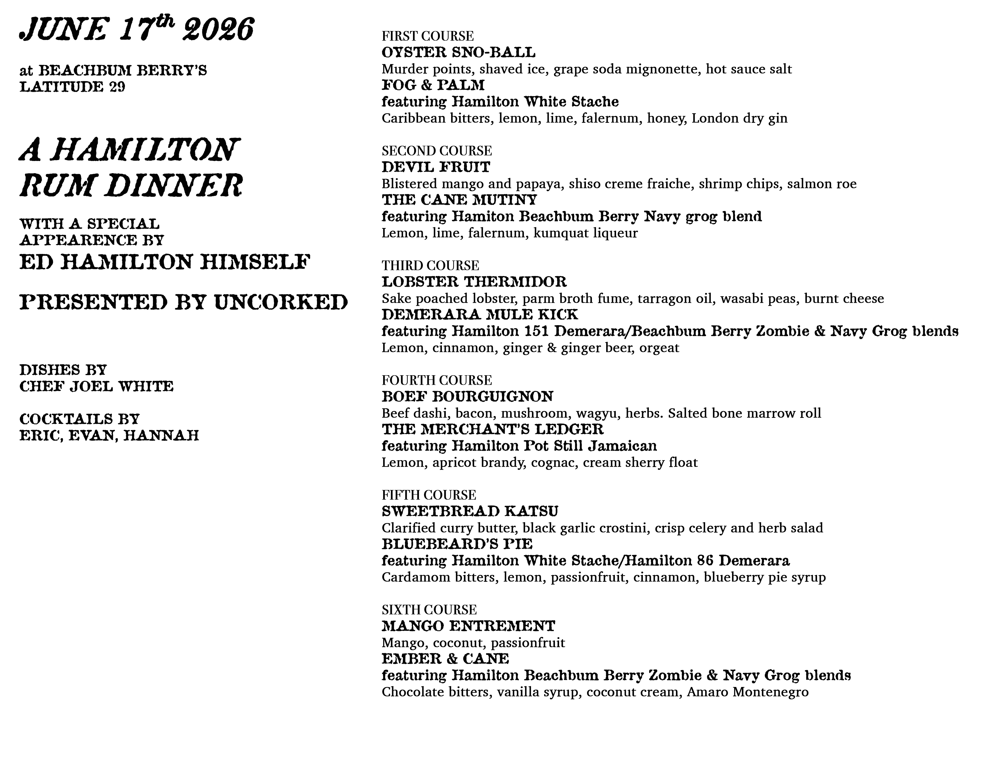hamilton menu copy