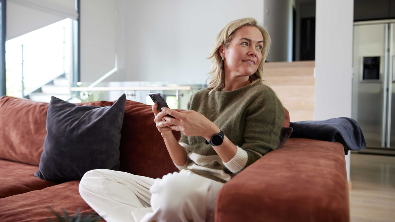 woman sitting on a couch