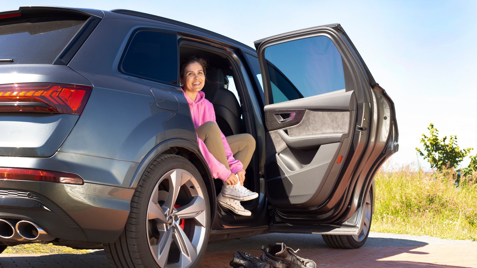 woman sitting in car