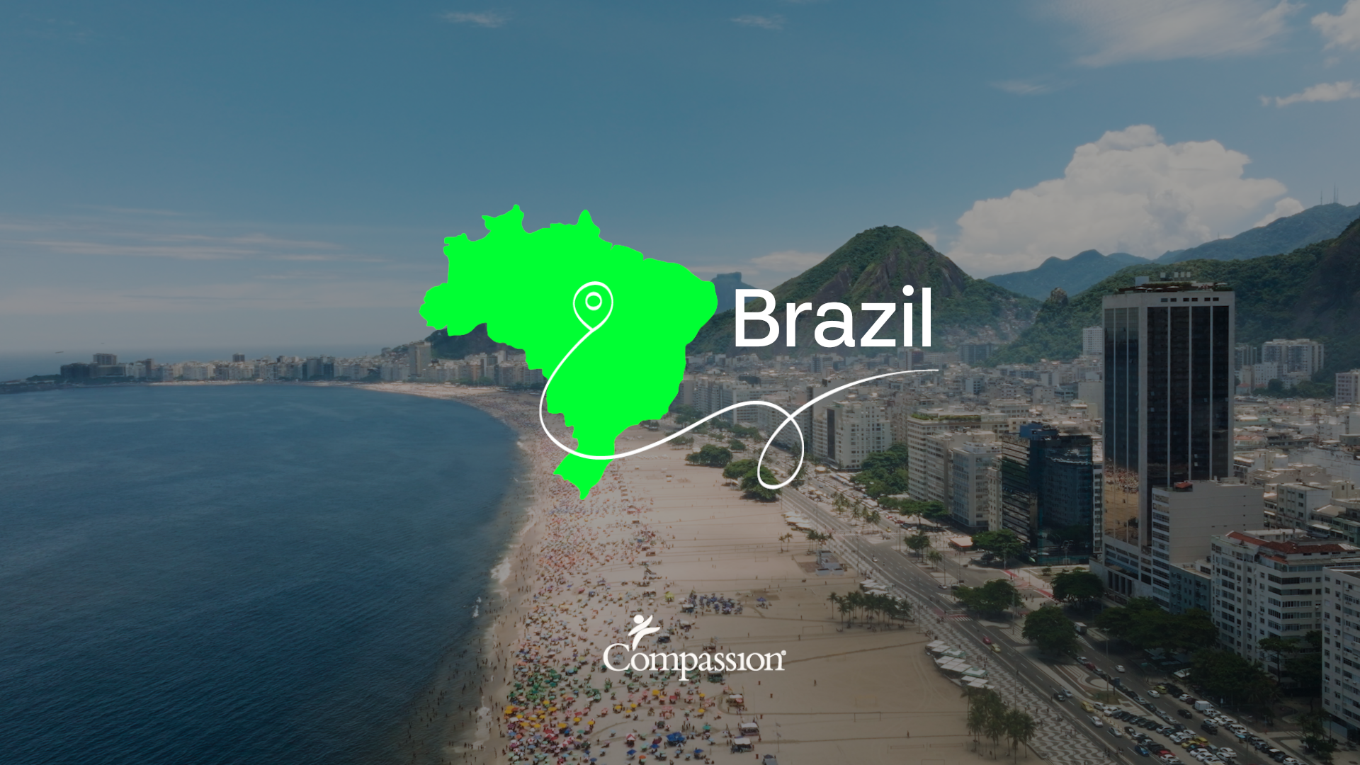 A city landscape with a country outline and name "Brazil" superimposed on top.