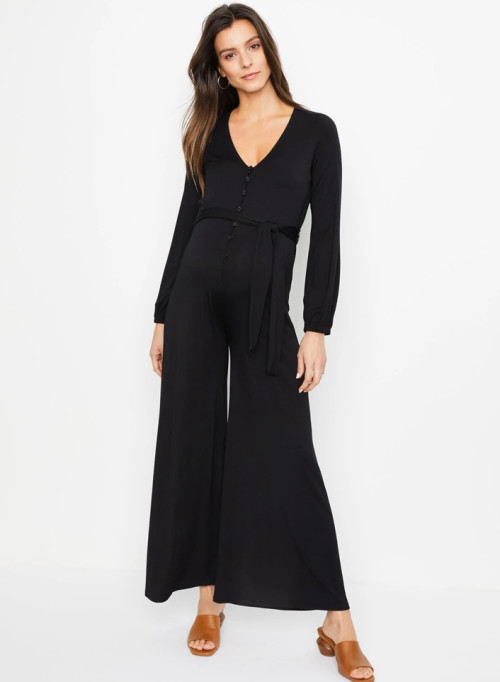 Rachel Pally Button Front Maternity Jumpsuit in black