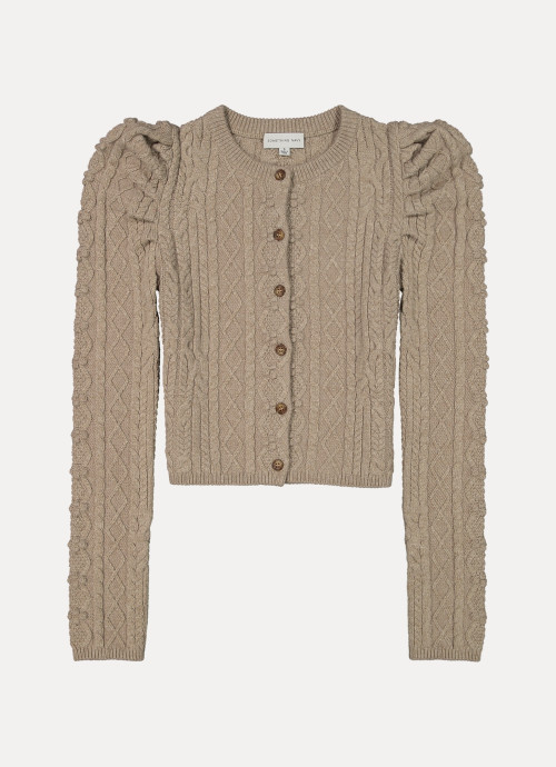 Something Navy Charlie Puff Shoulder Cable Knit Cardigan in beige