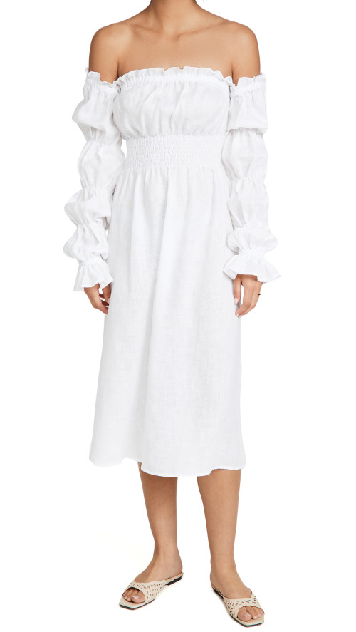 SLEEPER White Michelin Linen Dress