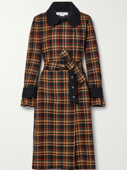 VICTORIA BECKHAM Belted paneled checked grain de poudre cotton trench coat