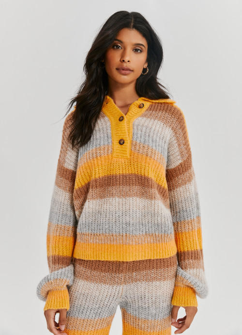 Striped Polo Sweater in orange and blue