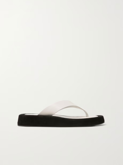 THE ROW Ginza two-tone leather and suede platform flip flops