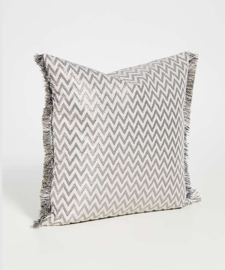 Missoni Home Pillow with gray and white chevron pattern
