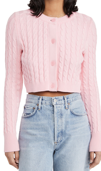 525 Pink Cotton Cropped Cable Cardigan