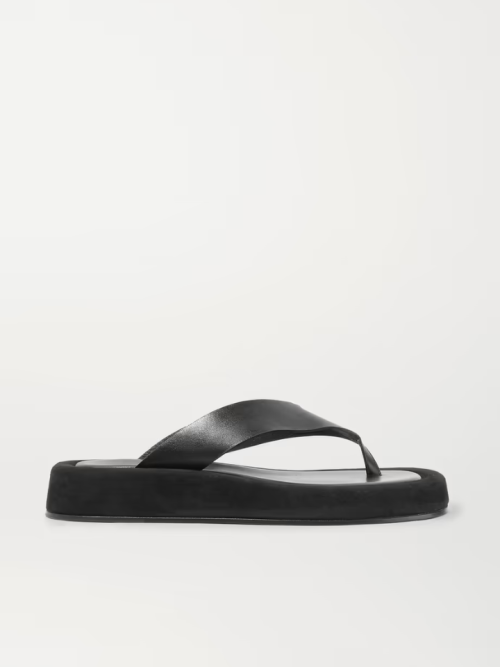 THE ROW Ginza leather and suede platform flip flops
