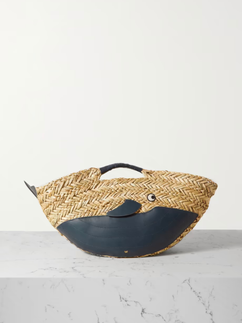 ANYA HINDMARCH Whale leather-trimmed seagrass basket