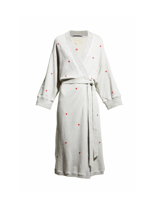 THE GREAT.
The Sweatshirt Robe with Embroidered Hearts in gray