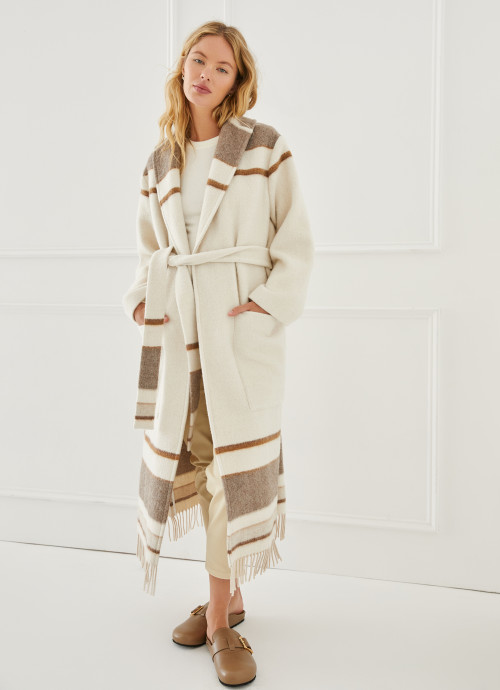Model in Fringe Robe Coat 