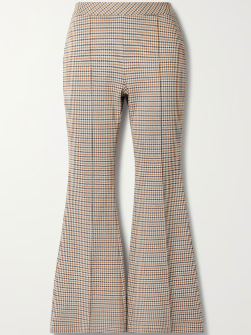 ROSETTA GETTY Cropped checked jacquard-knit flared pants