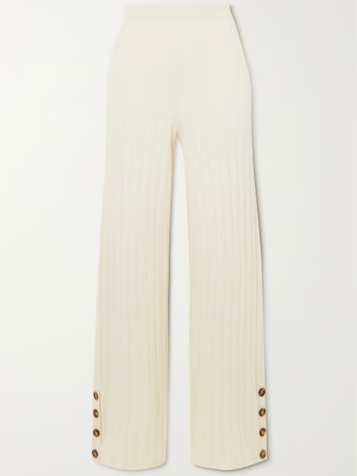 SKIN Kassidy button-detailed ribbed cotton-blend pants