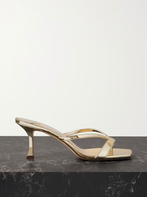 JIMMY CHOO Maelie 70 patent-leather and crystal-embellished iridescent PVC sandals