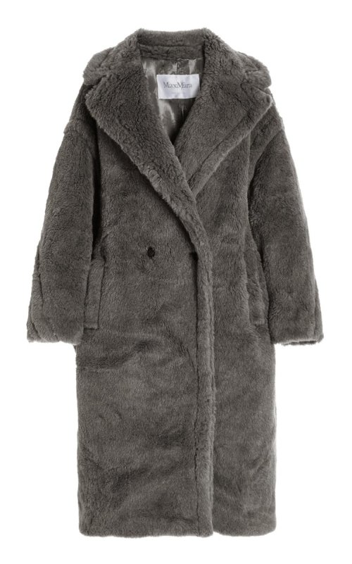 Max Mara Oversized Teddy Cocoon Coat in gray