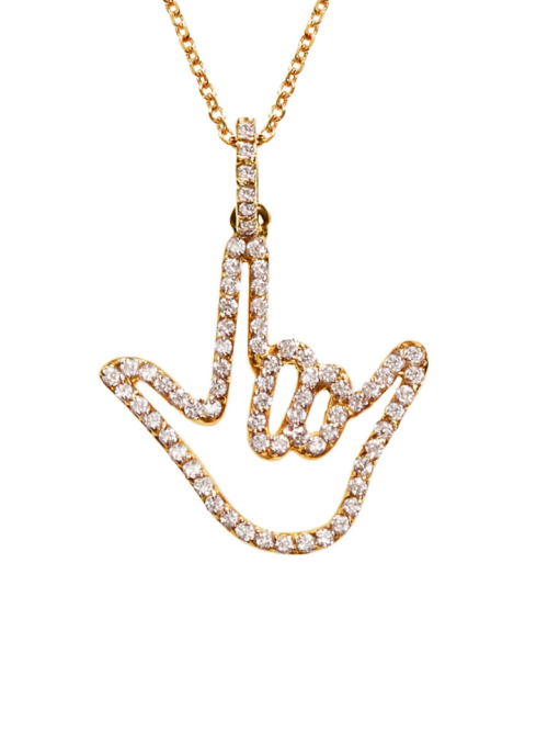 Yellow Gold Love Sign Pendant Necklace with Diamonds