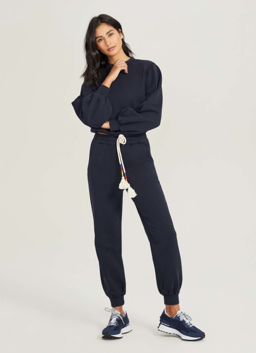 Classic Joggers with Cuffs and Cropped Sweatshirt with Rainbow Drawstring in navy