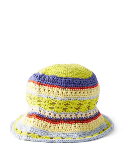 GANNI Striped organic-cotton crochet bucket hat