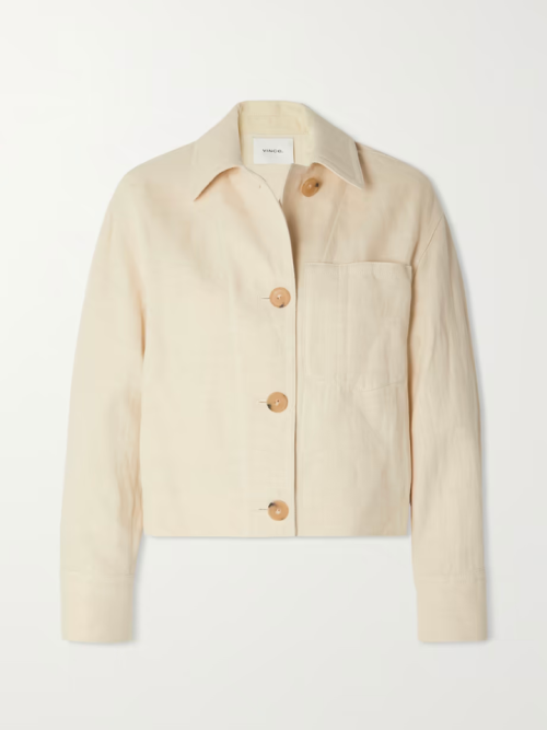 VINCE Cropped organic cotton and linen-blend twill jacket