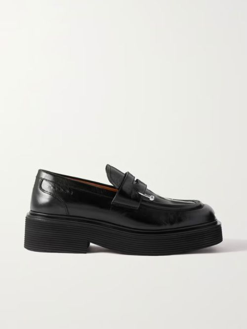 MARNI Moccassin embellished leather platform loafers