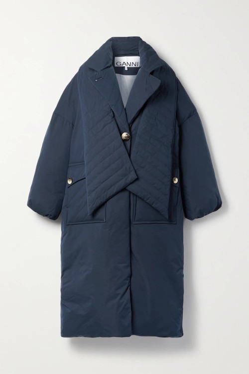 GANNI
Oversized padded recycled shell coat in navy