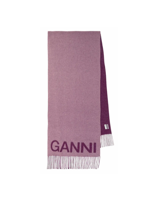 GANNI Fringed wool scarf in purple