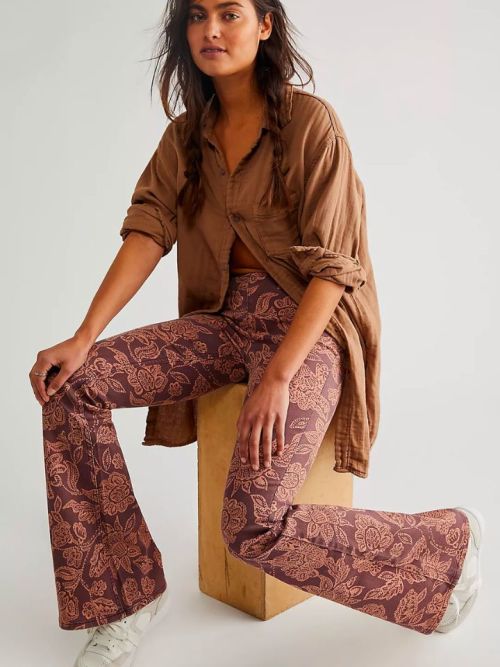 Free People Penny Pull-On Printed Flare Jeans in paisley